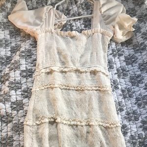 WHITE FASHION NOVA RUCHED BODYCON DRESS